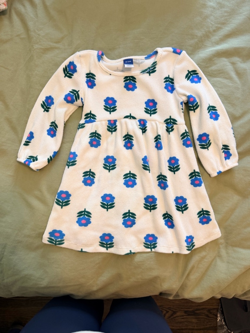 Old Navy Cream Knit Dress with Blue and Pink Floral Print
